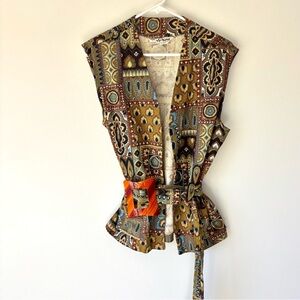 Mr. Kool Canvas Floral Belted Waist Vest Vintage Retro Hippie Boho Patchwork